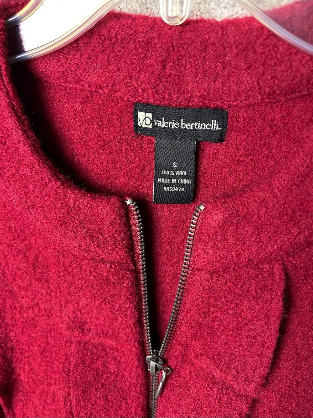 Valerie Bertinelli Red Boiled Wool Ruffle Zip Jacket - Picture 3 of 4